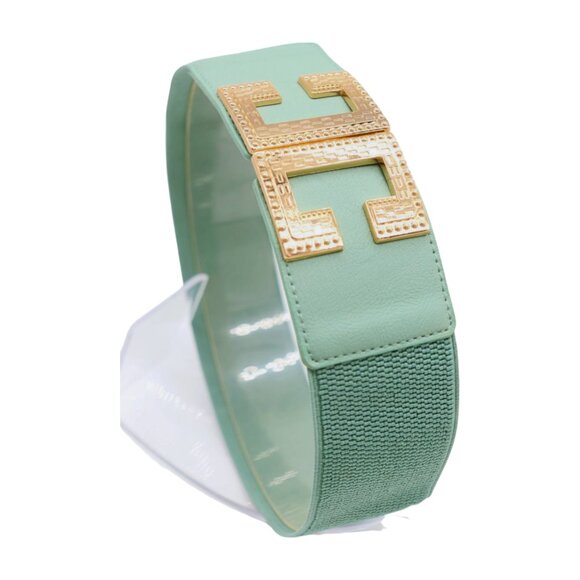 New Women Mint Blue Green Color Elastic Fashion Belt Gold Metal C Buckle S M - Picture 17 of 17